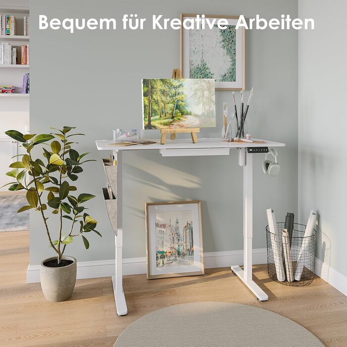 Електричний регульований стіл висотою 120x60 см з пам'яттю, з шухлядами для дому/офісу/навчання (білий)