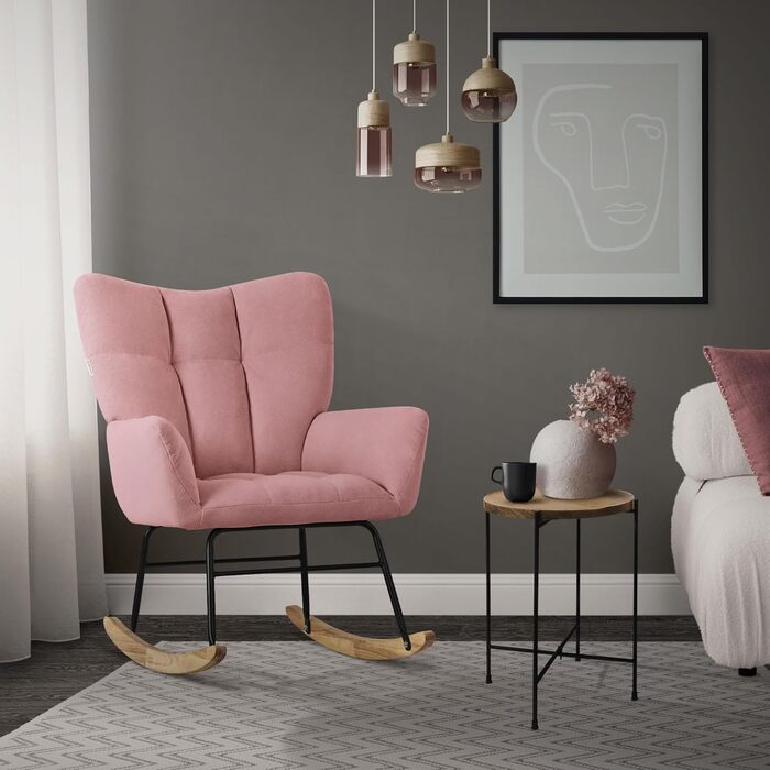 Крісло-гойдалка ML-Design рожевого кольору з оббивкою під фліс, дерев'яні полози, для вітальні, спальні, балкона