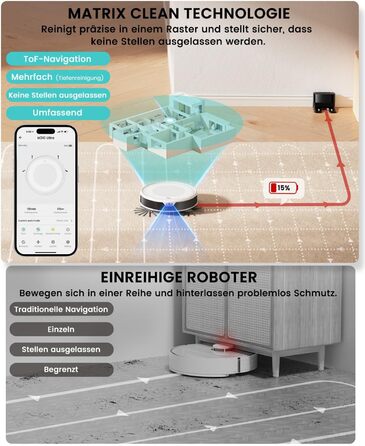 Робот-пилосос LEFANT M310 Ultra: потужність 6000Pa, функція миття, лазерна навігація ToF, уникнення перешкод, керування через додаток та Alexa, захист від заплутування шерсті тварин, для килимів, білий