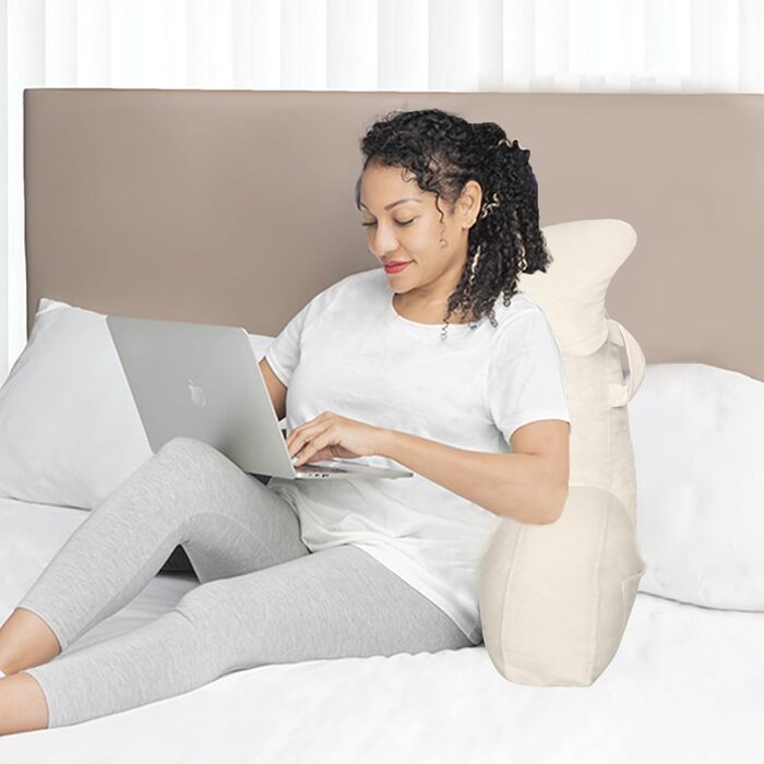 Лежак для читання в ліжко/крісло, подушка для спини з кишенями, для дорослих, для відпочинку, читання, перегляду телевізора, ігор (Бежевий)