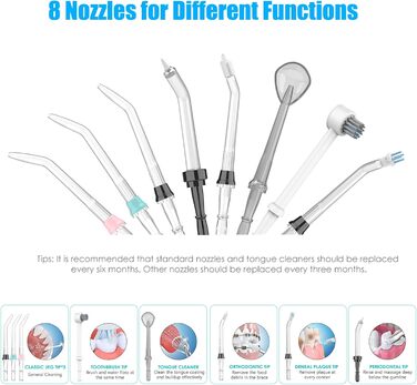 Електрична іригатор для порожнини рота з 10 рівнями тиску та 8 насадками, професійний водяний флосер, резервуар для води 600 мл, ідеально для сім'ї, білий (чорний)
