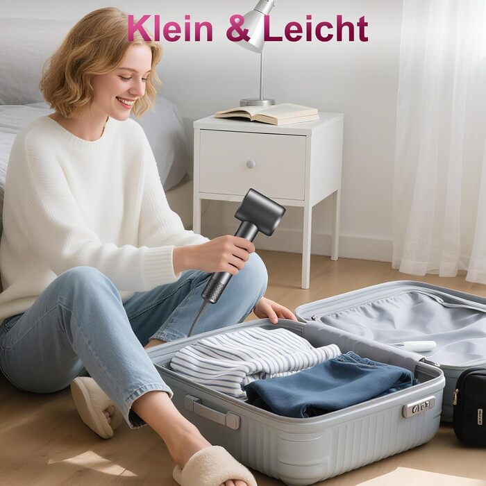 Професійний фен для волосся 1600W з безщітковим двигуном 110,000 об/хв, 200 млн іонів та дифузором, компактний дорожній фен, сірий