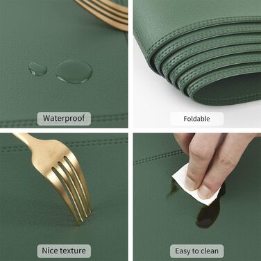 Набори килимків на стіл Punkspace з екошкіри, 6 шт., темно-зелені, стійкі до тепла та бруду, водонепроникні, для кухні та обіднього столу