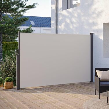Розсувна бічна маркіза STEELSØN Zirella 180x400 см, алюмінієва, захисна, для балкона та саду, зовнішній щільний сонцезахист, бежева, з настінним кріпленням (200x300 см)