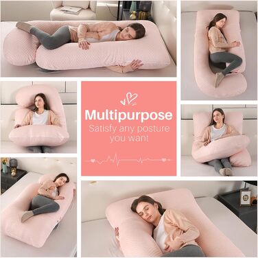 Подушка для вагітних GKXLH – підтримка спини, живота та стегон, J-подібна форма, знімний чохол (Cooling Pink)