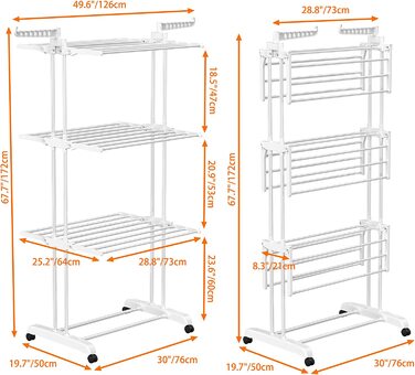 Сушарка для білизни SIMPDIY вертикальна баштового типу, розкладна сушарка з 6 крилами та 2 бічними панелями на колесах для дому та вулиці, біла