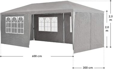 М з 6 знімними бічними стінками та дахом - 18 м - 12 гачків для заземлення та 6 мотузок - Шатро для вечірки в саду Весільна садова альтанка Садовий намет Альтанка - сірий Темно-сірий, 3x6