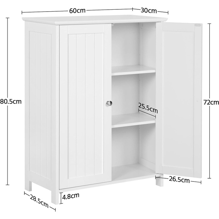 Окремо стояча тумба для ванної кімнати Yaheetech з подвійними дверцятами та регульованою полицею, біла 60x30x80.5см