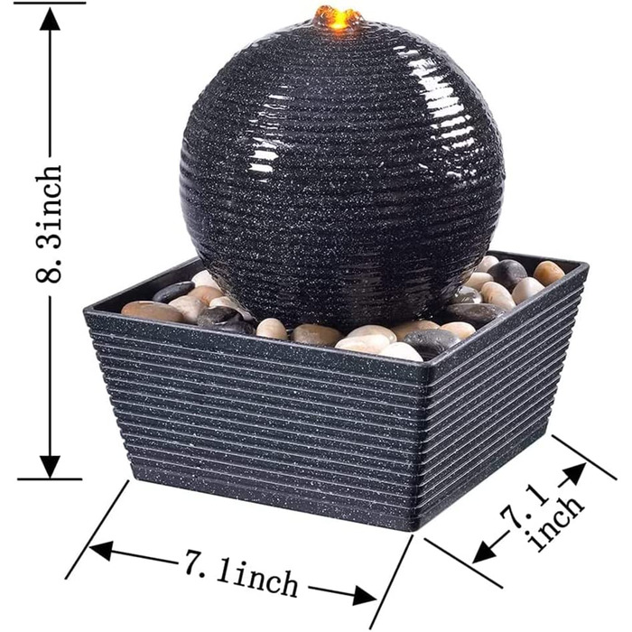Декоративний фонтан кімнатний фонтан сферичної форми хвилястий водяний фонтан Тихий фонтан для медитації зі світловідбиваючим світлодіодом / K