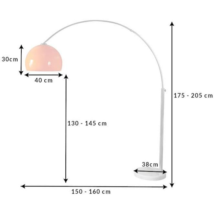Дуговий світильник LOUNGE DEAL помаранчевий, цоколь з білого мармуру, розкладний 175-205см