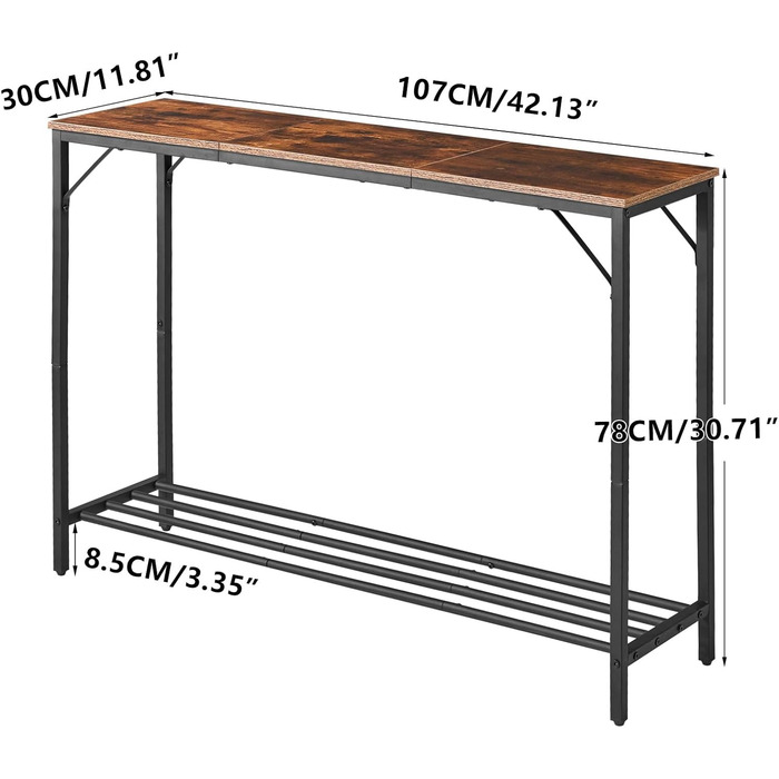 Консольний столик YMYNY з відкритими полицями, 107x30x78 см, білий & золотий (HST006W)