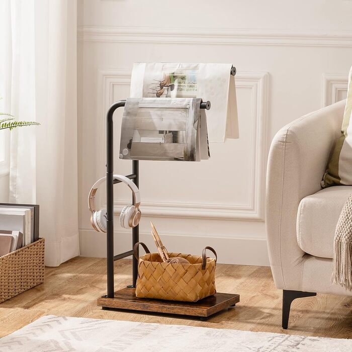 Підставка для рушників HOOBRO, стояча, з 2 перекладинами, білий + натуральне дерево, 40 x 24 x 80,5 см