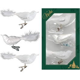 Прикраси для різдвяної ялинки-набір з 3 птахів на затиску, білий / крижаний лак, близько 11 см.