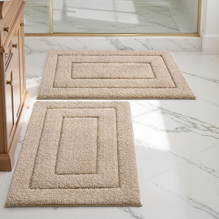 Набір килимків для ванної кімнати DEXI, 40 x 60 см, 2 шт. - антиковзкі, м'які, швидковисихаючі. Підходять для душу, ванни та туалету. Машинне прання. Колір: бежевий
