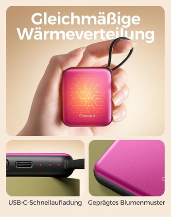 Електричні грілки для рук Ocoopa 2 шт., USB, 4000mAh, 3 режими нагріву, до 52°C, для зими, спорту та подорожей, Ocoopa x UT5 Nano Wiesengeflüster (Квіткова серія)