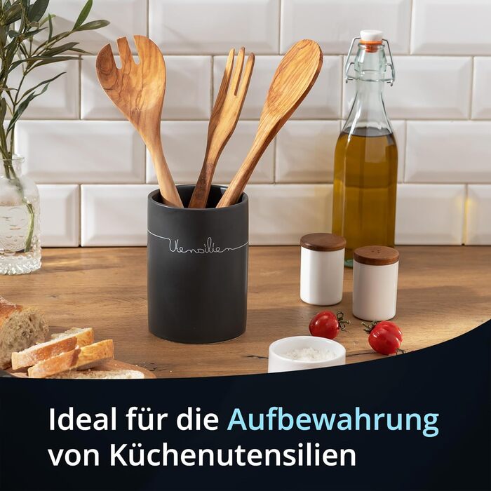 Контейнер для зберігання KHG, кераміка, сірий антрацит з дерев'яним кришкою, 4 кг, круглий, з маркуванням, набір, висота 28 см