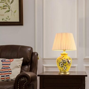 Керамічна настільна лампа Mengjay: настільна, нічна, для читання, у вітальню (білий/жовтий)