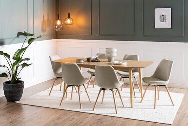 AC Design висувний обідній стіл Monty для 6 осіб, прямокутна стільниця, білий дуб, круглі ніжки, кухонний стіл, 160 x 75 x 90 см