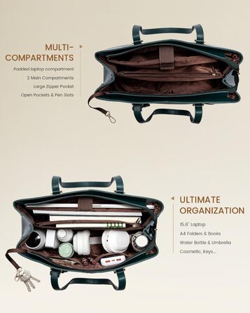LOVEVOOK Сумка для жінок велика, шопер для ноутбука, сумка для роботи, офісна сумка, з PU шкіри, на плечі, для навчання, тоут-сумка для роботи, бізнесу, університету (15,6 дюймів, темно-зелений)