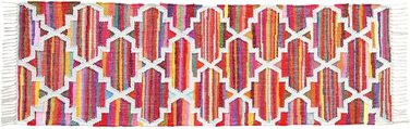 Ручне ткацтво з бавовни, барвистий бавовняний килим з геометричним візерунком і бахромою (90 x 150 см)