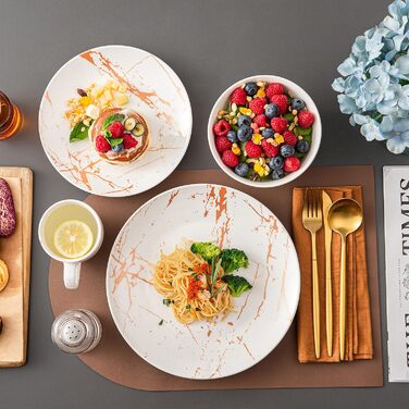 ЛАВКАСА, серія Sweet, порцеляновий сервіз з 32 страв, кольорова глазур на золотистій тарілці, Набір посуду з обіднім столом