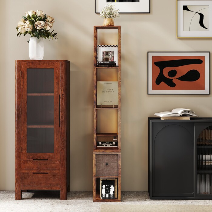 Світлодіодна настільна лампа з полицями, регульована яскравість, вимикач на нозі для спальні, рустикальний коричневий