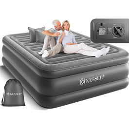 Надувна матрац KESSER® з електричним насосом, 203x152.5x51 см, для дому та кемпінгу, сірий/антрацит