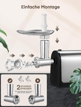 Електрична м'ясоподрібнювач Fleischwolf 3 в 1 з набором для ковбаси та 3-ма лезами з нержавіючої сталі