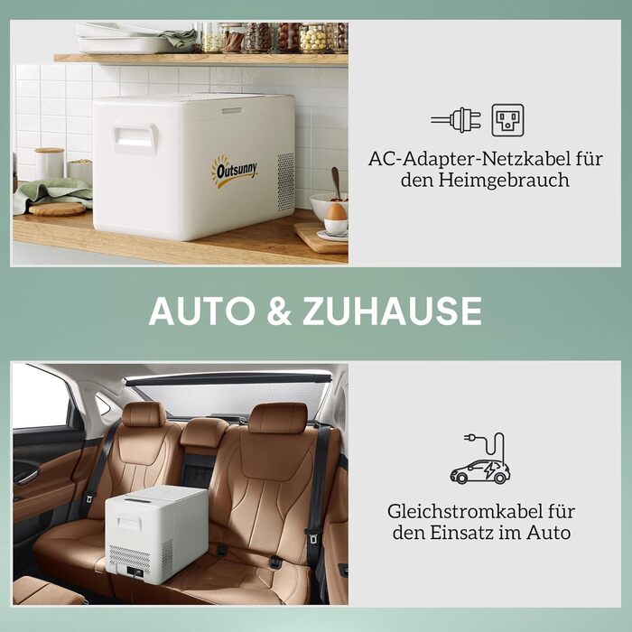 Термобокс Outsunny 22L: Електричний міні-холодильник для авто, кемпінгу, з LED, 12/220V, кремовий
