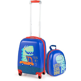 Дитяча валіза DREAMADE з рюкзаком 18 12 , набір дитячих валіз, дитяча валіза 2 шт. дитячий набір візків, дорожній візок для дитячого багажу (малюнок динозавра)