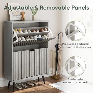 Шафа для взуття Smuxee з 2 відкидними полицями, 60 см, сіра. Вільна стоянка, органайзер для взуття для прихожої, вітальні або гардеробу.