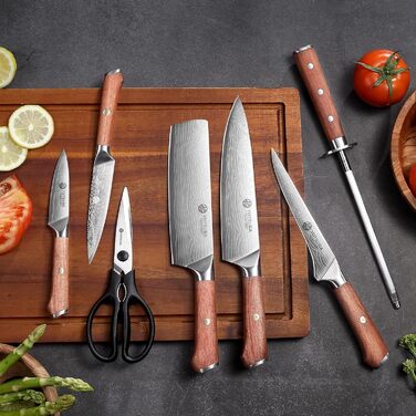 Набір кухонних ножів YOTSUBA 8 предметів з дерев'яним блоком, точилка, ножиці, кухонні ножі з нержавіючої сталі