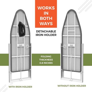 Настінна прасувальна дошка Xabitat з тримачем для праски, 91,9 x 31 см, компактний кронштейн, розбірний, для невеликих приміщень, компактний, з чохлом з бавовняної тканини, білий і (сірий чорний)