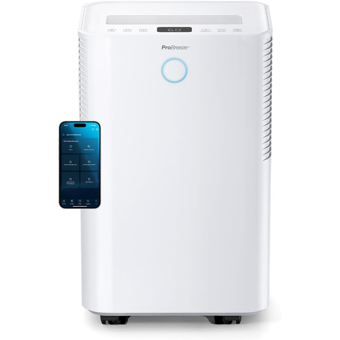 Електричний осушувач повітря Pro Breeze OmniDry з Wi-Fi та додатком, 20 л/добу, осушувач для дому, від цвілі, 30 м²