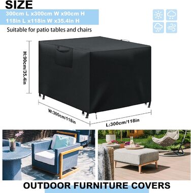 Водонепроникний чохол для садово-патіо меблів, анти-UV, міцний, 420D Oxford, 180x120x74 см (Чорний)