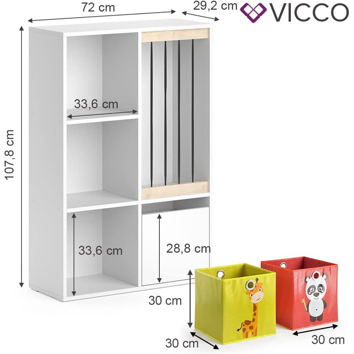 Дитяча полиця Vicco Luigi, біла, 72 x 107,8 см з 2 відкидними коробками Opt.5 (107x114 см з 6 відкидними коробками Opt.2)