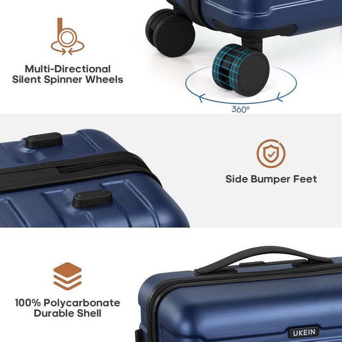 Набір валіз Roadcheer: Тріо валіз на колесах з полікарбонату з TSA-замком + рюкзак, 3 косметички та сумочка для взуття (Блакитний)