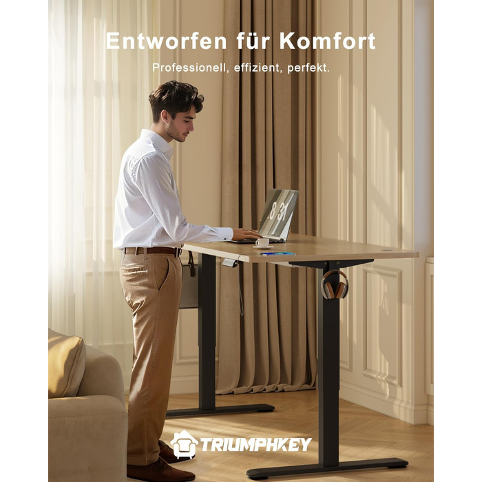 Регульований стіл висотою 200x80 см з USB-портом, 3 режими пам'яті, антиколізійна система, комп'ютерний стіл, горіх+чорний