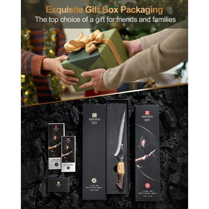 Ніж кухарський XINZUO Damaststahl з нержавіючої сталі Дамаск, 19,3 см - професійний, з ергономічною ручкою з білого дуба, серія Mo (ніж для філетування)