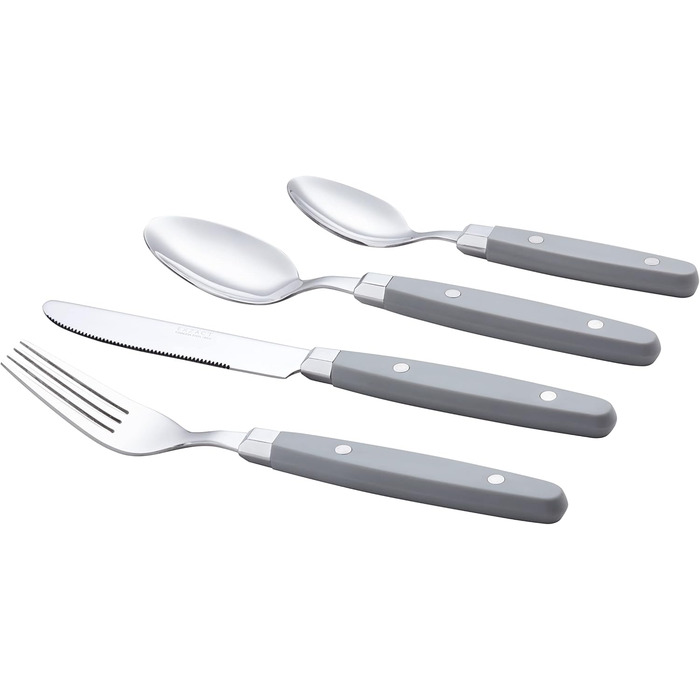 EXZACT Набір столових приборів 24 шт. з нержавіючої сталі з ручками з фіксацією - Ретро стиль. Включає: 6 виделок, 6 ножів, 6 ложок, 6 чайних ложок - сірий колір