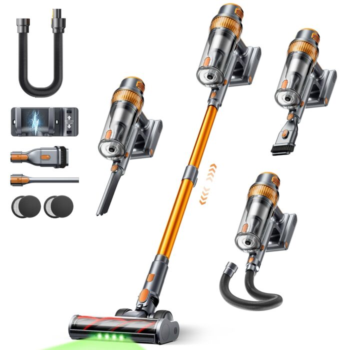 Акумуляторний пилосос SMOTURE 50000 Па, 65 хв роботи, бездротовий, з гнучким шлангом, для дому, шерсті тварин, килимів, авто