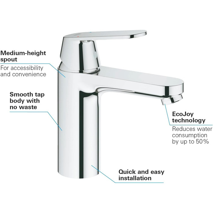 Змішувач для ванної кімнати GROHE Eurosmart Cosmopolitan, хром, 32830001 – економічний, з витяжною штангою, 30 см, проста установка