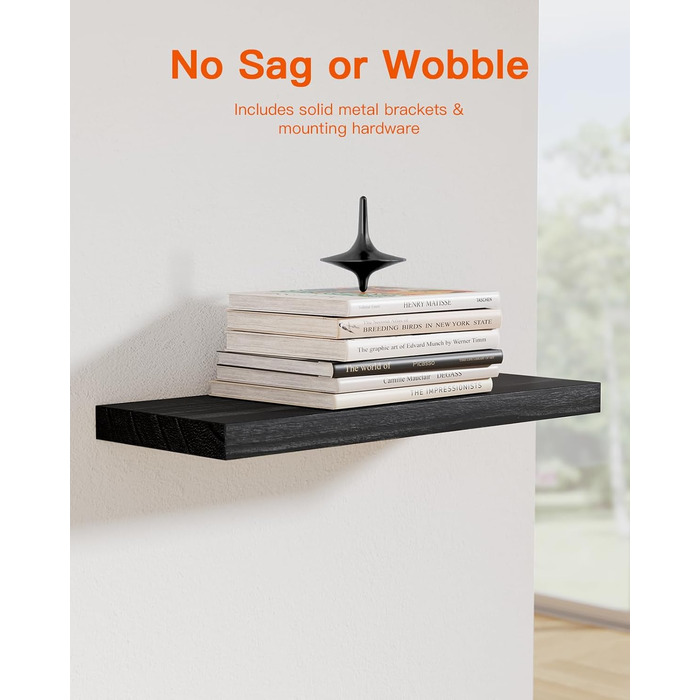 Полиця настінна Pipishell Wandregal Holz 40 см, набір 4 шт., дерево Paulownia, чорна - для кухні, ванної, спальні, офісу