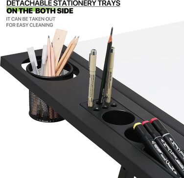 Набір мольбертів Magshion: регульований стіл для художника з нахиленою дерев'яною стільницею, стілець та 2 висувними ящиками для зберігання. Підходить для дому, офісу та школи (білий/чорний)