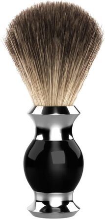 Веганська щітка для гоління GRUTTI преміум-імітація борсукової шерсті, набір - синтетика, синтетичний волос, чорний, акрилова ручка, металеві акценти