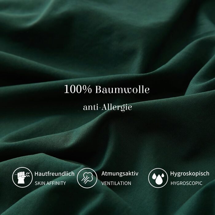 Бетлічна постільна білизна Baumwolle 200x220 см. Зелений, темно-зелений, салатний колір. Комплект: простирадло 200x220 см та 2 наволочки 80x80 см з блискавкою. Бавовна.