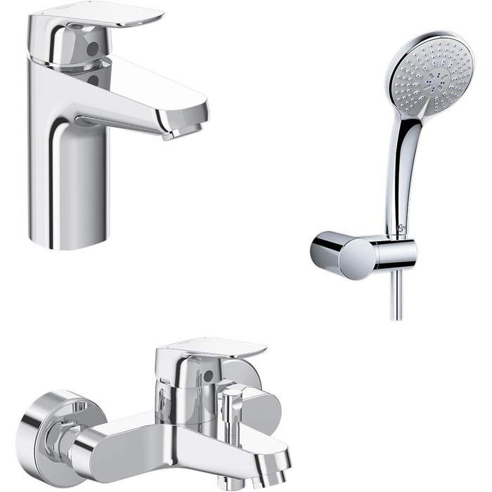 Змішувач для ванної кімнати Ideal Standard Ceraflex настінний з одноважільним керуванням, витяжка 160 мм, регульовані S-з'єднання, водозберігаюча картридж CLICK, хром (з набором для душу, без тримача для душу, хром)