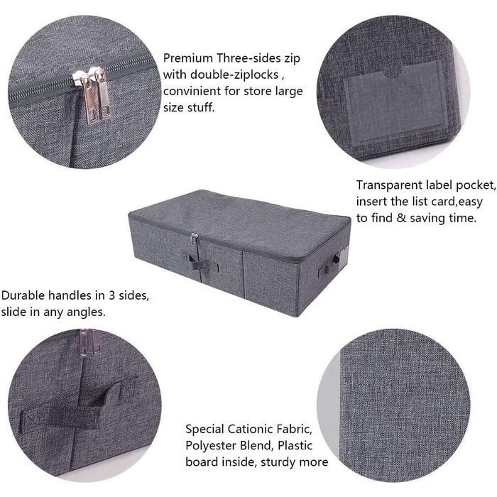 Я буду створювати на замовлення тристоронню кошик із застібкою-блискавкою, складаний контейнер для зберігання під ліжком для ковдр, верхніх ліжок, верхніх ліжок і т. д. (чорно-сірий)