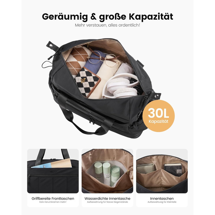 Сумка-трансформер LOVEVOOK для подорожей: жіноча, легка, 30L, водонепроникна, з відділенням для взуття, для авіаперельотів, спортзал, клініка, пологовий будинок