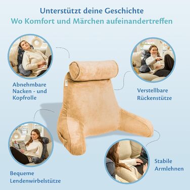 Подушка для читання Ella Lesekissen для ліжка та дивану з знімною подушкою для шиї - спинна подушка для ліжка. Подушка для читання з піною з пам'яті з підлокітниками, ідеально підходить для читання, перегляду телевізора, відпочинку або як спинна підтримка